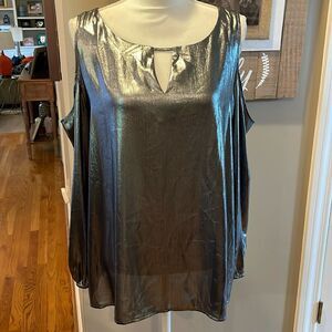 Peter Nygard Silver Gunmetal Cold Shoulder Blouse
